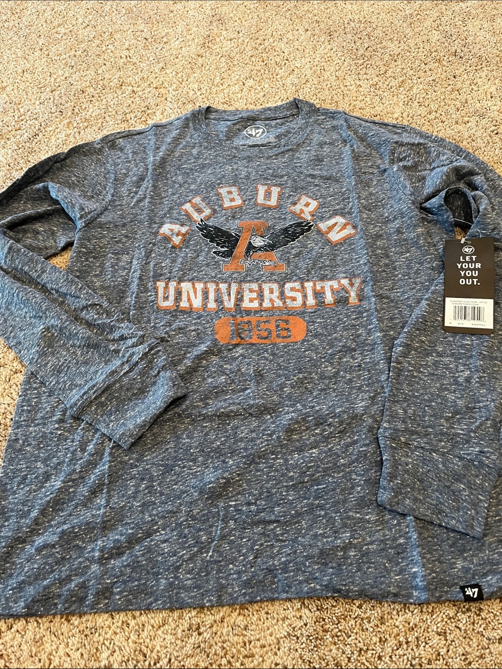 47 Auburn University Long Sleeve Tee - Heather Navy with Orange & White